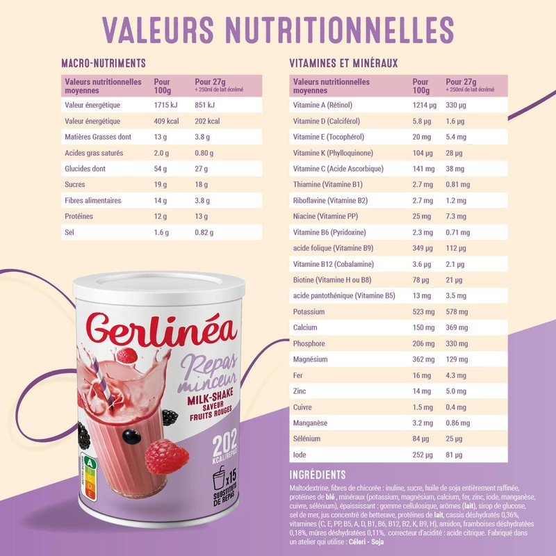 Gerlinéa Drink Milkshake Flavour Red Fruits - Protein Rich Meal