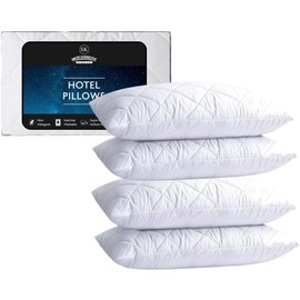 4 Pack Premium Hotel Pillows – Quilted Cover & Soft Hollowfibre Filling – Down Alternative Bed Pillows for Back, Side & Stomach Sleepers – Plush & Supportive