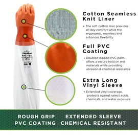 SHOWA Atlas 640 Full Arm Double Dipped PVC Chemical Resistant Safety Glove with Cotton Liner, 26" Length, Large (12 Pair)