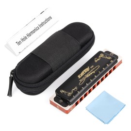 Easttop Harmonica Key of C 10 Hole 20 Tone Harmonica C Blues with Case Top Grade Heavy Duty for Professional Player,Beginner,Students,Children,Kids Gift(East Top)- Black