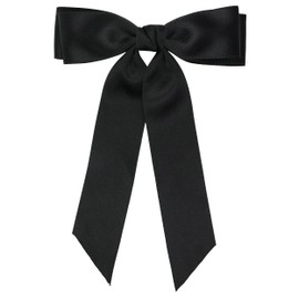 L. Erickson Johanna Black Bow Hair Clip, Double Black Satin Bow On French Style Barrette Clasp, Elegant & Feminine Style Hair Accessory