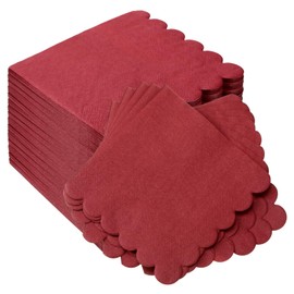Ireer 100 Pcs Scalloped Napkins Thick Paper Napkins Disposable Cocktail Napkins for Party Wedding Bridal and Baby Shower Dinner Beverage Birthday Dessert Luncheon, 5 x 5 Inches (Burgundy)