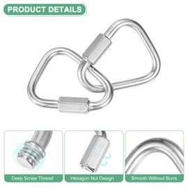 M METERXITY 6-Pack Quick Chain Link Connector, M6 1/4" 304 Stainless Steel Triangle Locking Repair Chain Links for Swing/Camping/Hiking/Backpack, Twist Key Ring Screw Chain Link [Silver]