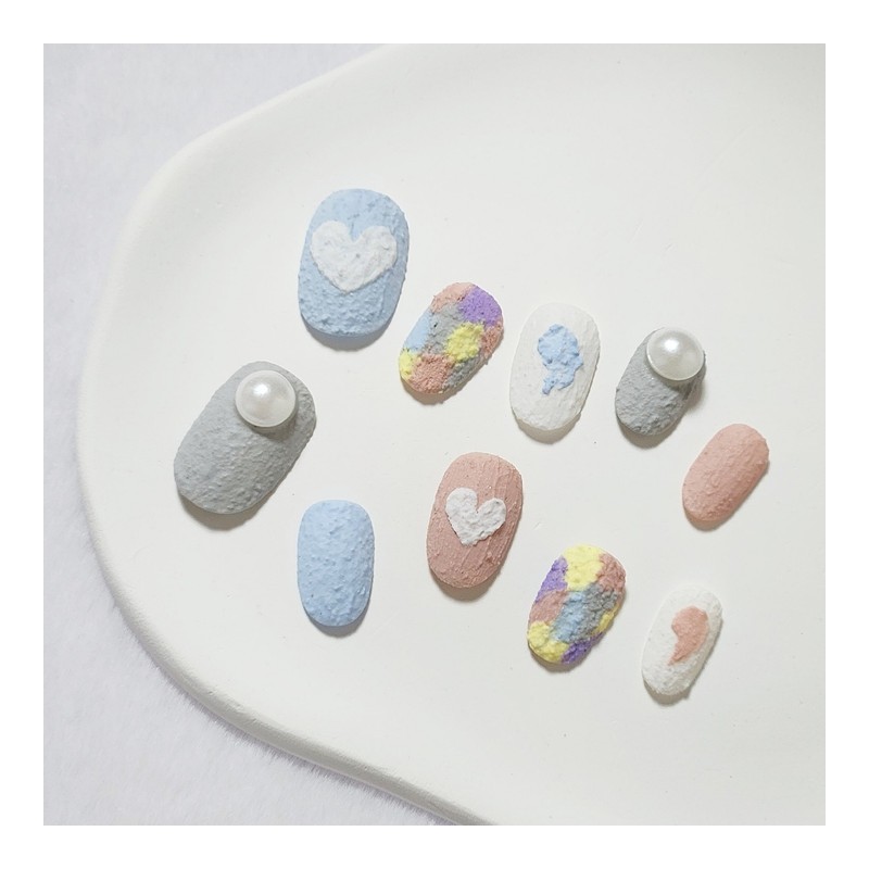  Heart pastel texture handmade nail tip - Short ballerina