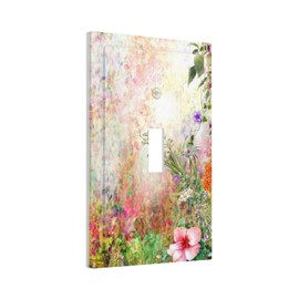 Abstract Watercolor Meadow Floral 1 Gang Light Switch Cover Single Toggle Wall Plate Decorative Faceplate Electrical Switchplate for Living Room Bathroom Kitchen Home Decor
