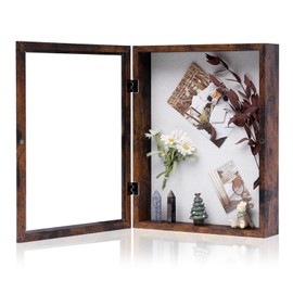 Muzilife 11x14 Shadow Box Picture Frame - 2.16" Deep Wood & Glass Rectangle Display Case Ready to Hang Memory Box Baby Sports Memorabilia, Pins, Awards, Tickets, and Photos, Honey Brown