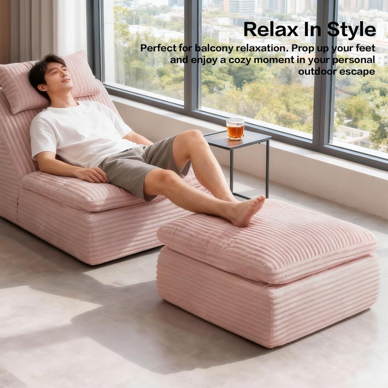 38.7" Large Square Ottoman, Cloud Pouf, Boneless, Dense Foam, Corduroy