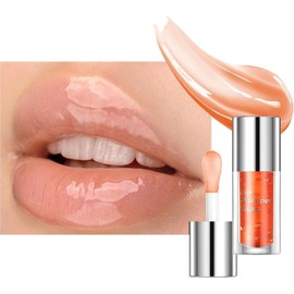 Bluemega Lip Glow Oil Jelly Lip Oil, brillo de labios para una apariencia 3D, brillo de labios de color claro con ácido hialurónico y colágeno vegano para labios llenos de apariencia saludable (4#)