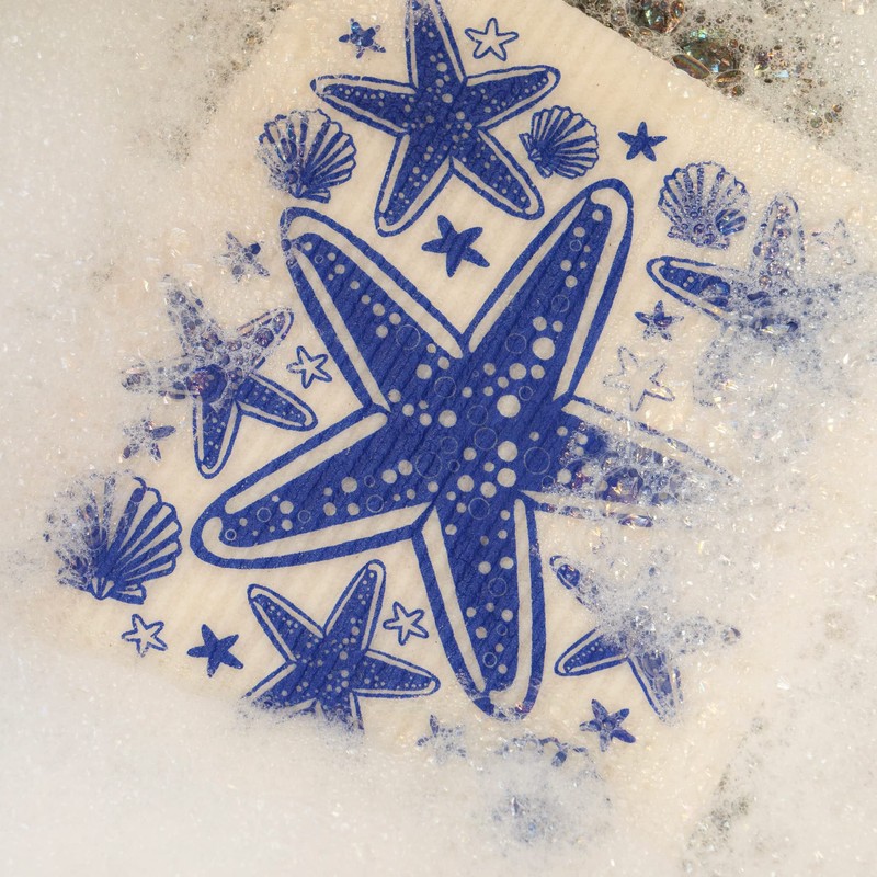 SeaKisses - Pack of 3 Swedish Dishcloths - Starfish, Coral,