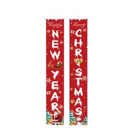 Valicaer Christmas Couplets,Xmas Couplet Curtain Banner Merry Christmas Door Cover Decoration Xmas Porch Sign New Year Papá Noel Model Hanging Banner Decor Ornament Red for Outdoor Indoor (D)