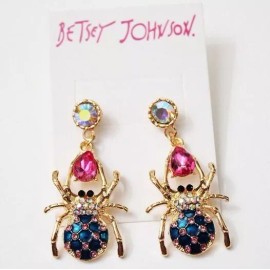 Betsey Johnson Spider Drop Earrings | Crystal Accents