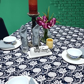 Sweet Us Exclusive, Floral Finesse Cotton Tablecloth Rectangle and One Gray Napkin, Floral Kitchen Dining Table Cloth, Table Cover for Indoor and Outdoors, Scarlet Slate, 52 x 86 in