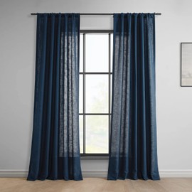 HPD Half Price Drapes Classic Semi Sheer Faux Linen Curtains for Living Room (1 Panel) Light Filtering Curtains 120 Inches Long Rod Pocket Bedroom Curtains, 50W x 120L, Deep Blue