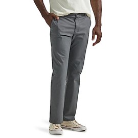 Lee Men's Extreme Motion Flat Front Slim Straight Pant, Painter Gray, 33W x 30L