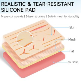 Suture Practice Kit for Medical Students - Suturing Kit Suture Pad with Pre-Cut Wounds, Suturing Threads & Tools, Perfect for Practice and Demonstration