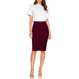 Hybrid & Company Womens Super Comfy Stretch Denim Skirt SK44876X Burgundy 16