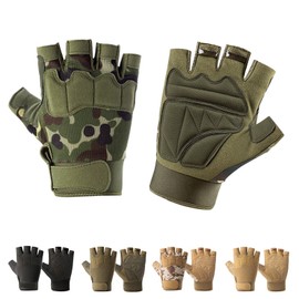 CubePlug Mens Breathable Padded Fingerless Motorcycle Gloves Half Finger Gloves for Cycling Hiking Climbing Outdoor Sports (Camo Green, L)