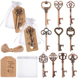 oneant 60 Set Vintage Key Bottle Openers Rustic Wedding Favours for Guests with Tag Cards Organza Bags for Bridal Shower Wedding Baby Shower Birthday Party Favors 10 Style