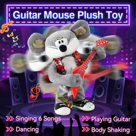 Marsjoy Rocking Dancing Mouse Plush Toy, Singing Music Twisting Body Plush Stuffed Animals, Rocking Punk Crazy Cool Guitar Mouse, Perfect Christmas Birthday New Year for Kids