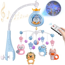 ZFSZSY Baby Mobile for Crib, Crib Mobiles with Music and Lights, Nursery Hanging Mobile for Girls Boys Bassinets Toys, Musical Mobile Arm for Pack and Play, Space Portable Animal Mobile Clip On