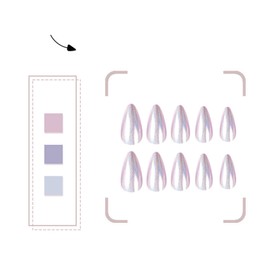 Pack of 24 Artificial Nails, Almond Nails for Sticking, Short, Glossy Glitter French Fingernails with Violet Polar Light Design, False Nails for Women and Women (Purple Aurora)