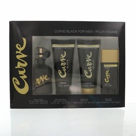 LIZ CLAIBORNE Curve Black For Men - 4 Piece Gift Set - 4.2 Oz Eau De Cologne Spray, 3.4 Oz After Shave Balm, 3.4 Oz Shower Gel, 1.7 Oz Deodorant