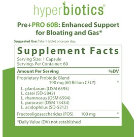 Hyperbiotics Pre Pro | Vegan Probiotics + Prebiotics | 60 Billion CFU | Daily Probiotic for Women and Men | Advanced Strength Digestive and Immune Health Support | Gluten and Dairy Free | 60 Capsules
