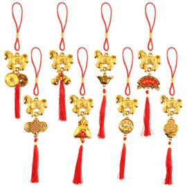 2026 Year of The Horse Chinese New Year Charms 8PCS Red Tassel Lucky Bag Ornaments, Chinese Knot Feng Shui Decorations for Lunar New Year Wealth & Good Luck