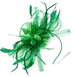 WATAME Fascinators for Women High Tea Headwear Flower Fascinator Hats Mesh Kentucky Derby Hats Girls Headband and Clip (CA/US, Alpha, One Size, Green)