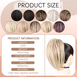 GWAWG Ponytail Extension，Claw Clip Bun Hair Piece， Short Straight Ponytail Extensions ，Messy Hair Bun， Natural Synthetic Fake Pieces for Women (24H613)