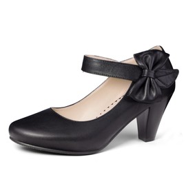 Elerhythm Mary Jane - Zapatos de tacón clásico con lazo Gatsby de los años 50 con punta cerrada de los años 20, estilo victoriano, con correa de tobillo dulce, ante sintético, elegantes, cómodos, formales y elegantes, Azul Marino-b-gamuza, 9 US