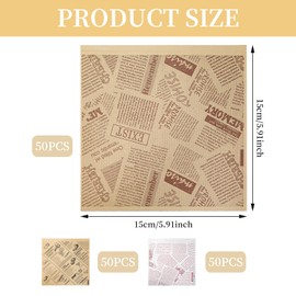 Hevysuo 150 Stück Sandwich Wrap Papier,Fettdichtes Wrap Papier,Hamburger Papier 15cm x 15cm,Butterbrotpapier öko,Deli Papierblätter,für Burger Sandwich Pommes Frites Käse