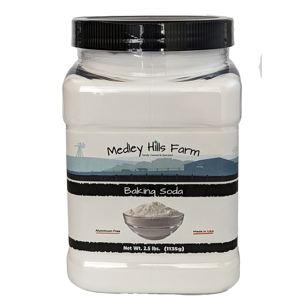 Baking Soda Aluminum Free By Medley Hills Farm 2.5 Lbs. in Reusable Container - Gluten-Free All Purpose Baking Soda for Cooking, Baking & Cleaning - Sodium Bicarbonate Pure Baking Soda Bulk - Made in USA