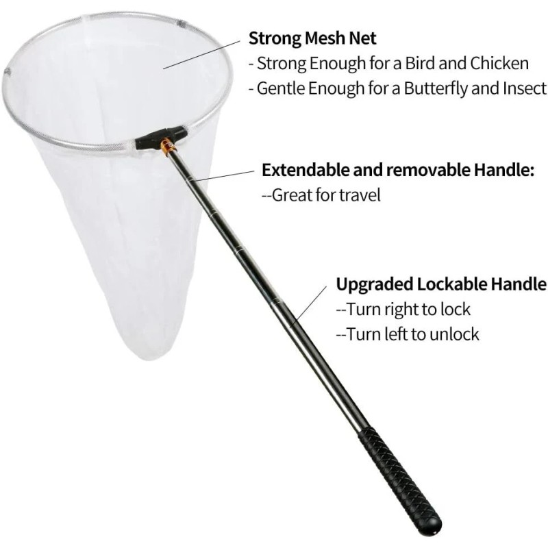 RESTCLOUD Insect and Butterfly Net with 12" Ring, 59" Handle,