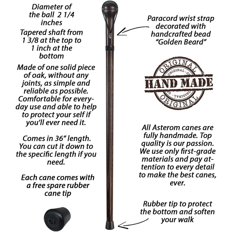Asterom Handmade Walking Stick for Men - Solid Hardwood Carved