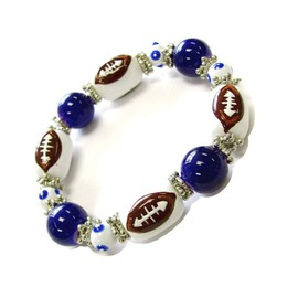 Linpeng Football Bracelet For Women, Blue White Glass Beaded Stretch Bracelet, Birthday Christmas Jewelry Gift For Mom, 1 pc