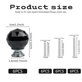 FKKFSS Crystal Glass Ball Door Handle丨6PCS Crystal Ball Glass Door Handle with Screws, Cabinet, Bookcase, Wardrobe Door Handle, Suitable for Wooden Door, Metal Door(Black) (30mm)