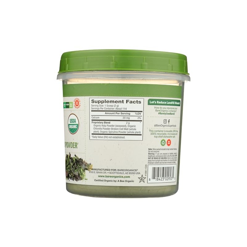 Marine Super Greens Powder - Organic Kelp, Spirulina & Chlorella