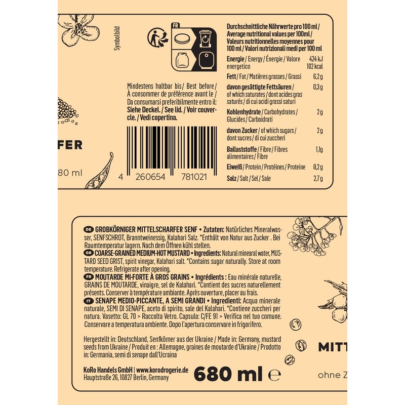 KoRo Mustard medium hot without sugar | 680 ml