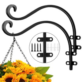 EPHECH 2Pack Heavy Duty Plant Hanger Hook for Outdoor and Indoor, 16Inch Wall Hanging Basket Bracket, Black Metal Outdoor Hanging Bracket for Hanging Flower Pot Bird Feeder Lanterns