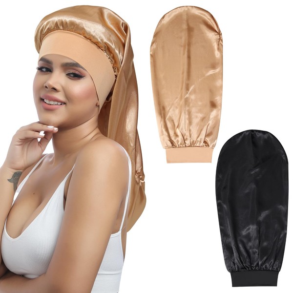 Coubeau 2er-Pack Schlafmützen für Damen–Lose Schlafmützen aus Satin Lange Schlafmützen