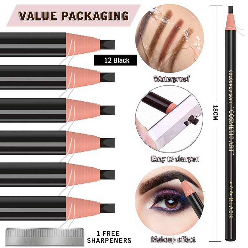12 Piece Black Colour Waterproof Eyebrows Pencil Tattoo Makeup And