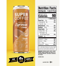 SUPER COFFEE Espresso, Iced Keto Coffee (0g Added Sugar, 90 Calories) [Vanilla] 11 Fl Oz, 12 Pack | Smart Coffee Drink - SoyFree GlutenFree