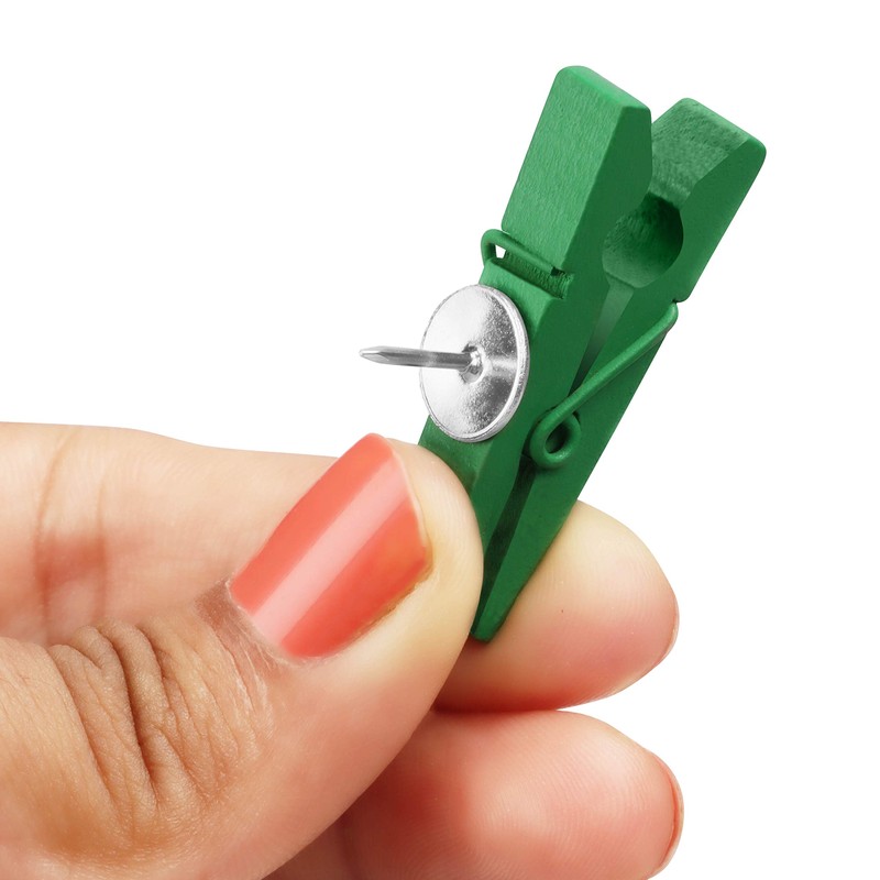 Belle Vous 70 Pack Wooden Multicolour Peg Clips with Push