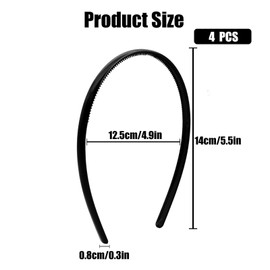 dinghaole Pack of 4 Plastic Headbands with Teeth Thin Hair Band, Black Plastic Hair Band, Plastic Simple Headbands, DIY Hair Bands, Headbands for Children, Women, Men