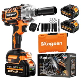 MAGSEN 1000N.m/737Ft-lbs Brushless Impact Wrench,1/2" Cordless Impact Gun / 2x4.0Ah Battery & 6 Sockets, 3500RPM Power Electric Impact Driver for Car/DIY Furniture/Lawn Mower, Orange Toolbox