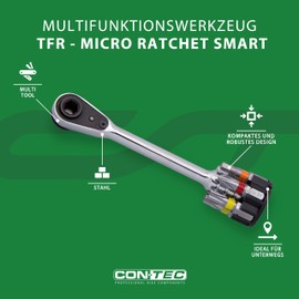 CONTEC Bicycle Multitool Micro Ratchet Smart, 6 in 1, Multifunction Tool, Repair Kit, Mini Tool, Multi-Purpose, Hexagon Socket, Screwdriver
