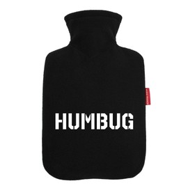 Huuraa Wärmflasche Humbug Schriftzug Geschenk 1,8 Liter Black Classic Veloursbezug Humbug Präsent