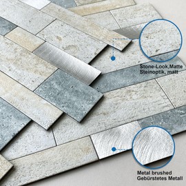 MOFIT Backsplash Tile for Kitchen Peel and Stick Stone Matte Finish,Bathroom Tiles Stickers 3D Wall Panel Linear Mosaic Marble Backsplash Waterproof(5sheets,Blue Green Gray)