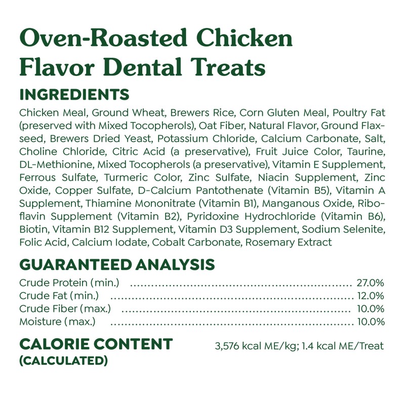 Greenies Feline Adult Dental Cat Treats, Oven Roasted Chicken Flavor,